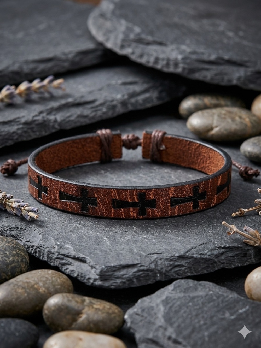 Unisex Brown Leather Cross Pattern Adjustable Bracelet